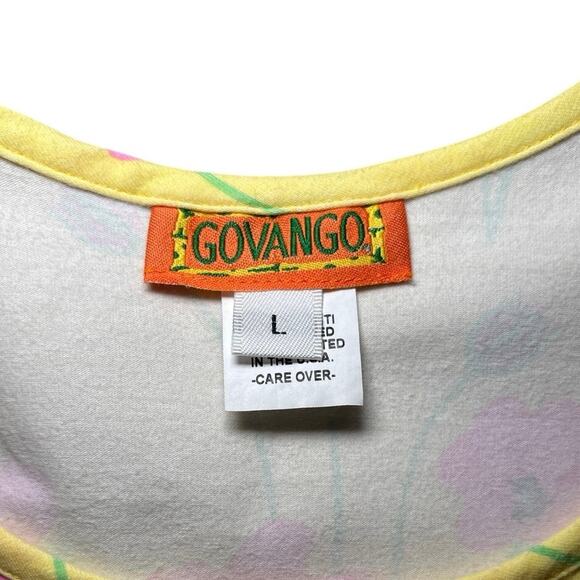 Vintage GOVANGO Yellow All Over Pink Poppy Print Tshirt Large - Picture 2 of 5